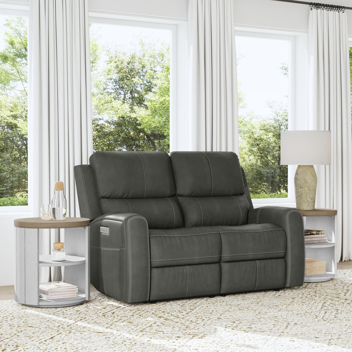 Linden Leather Power Reclining Loveseat with Power Headrests &amp; Lumbar in Charcoal