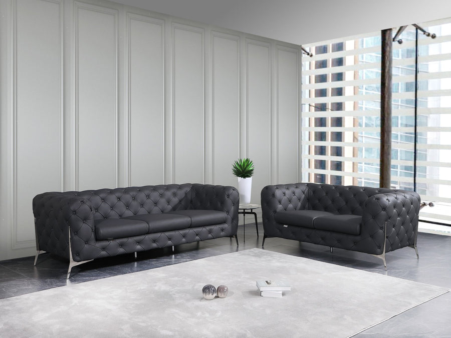 Global United Furniture DivanItalia 970 Italian Leather Dark Gray Sofa and Loveseat