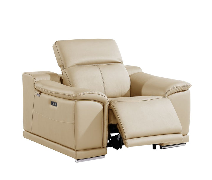 DivanItalia 9762 Top Grain Italian Leather Power Reclining Chair with Adjustable Headrests - Beige