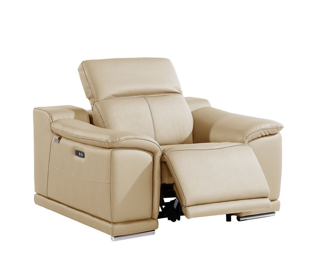 DivanItalia 9762 Top Grain Italian Leather Power Reclining Chair with Adjustable Headrests - Beige