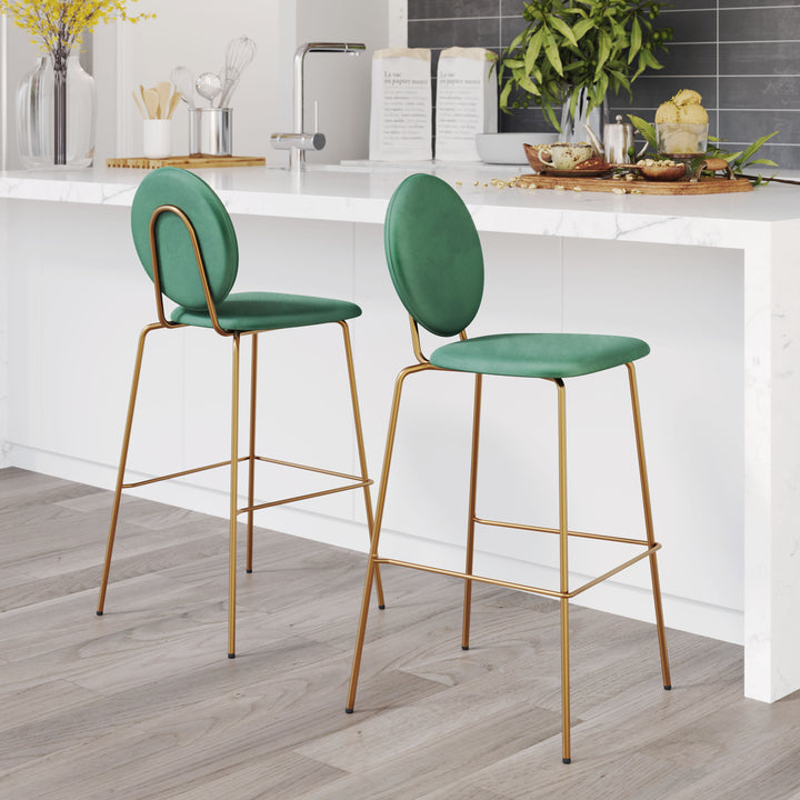Zuo Modern 109806 Odessa Barstool (Set of 2) Green &amp; Gold