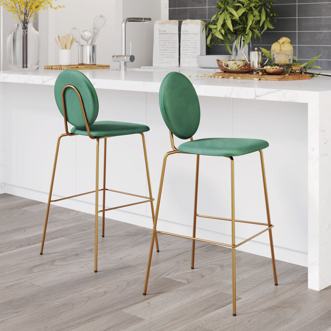 Zuo Modern 109806 Odessa Barstool (Set of 2) Green & Gold