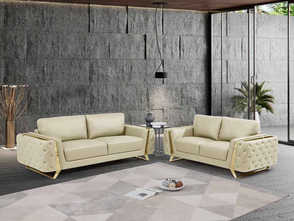DivanItalia 1050 2-Piece Sofa Set in Top-Grain Italian Leather - Beige