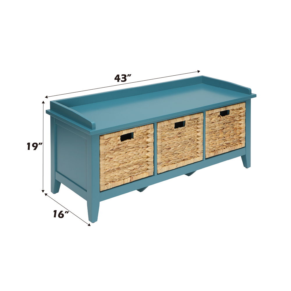 Flavius - Bench With Storage - Rattan & Teal