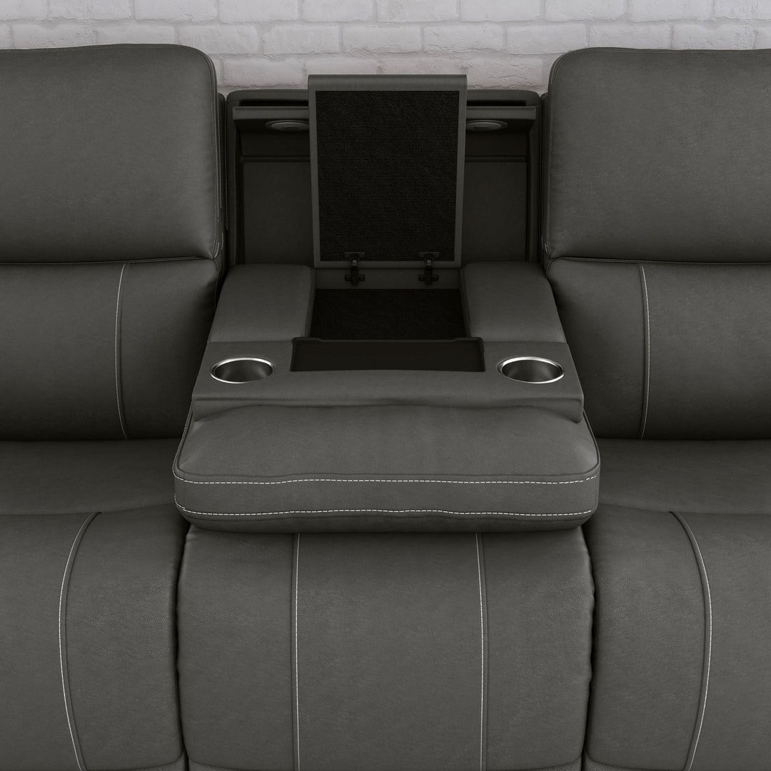 Flexsteel 1587-63PH-88602 Carter  Power Reclining Sofa With Console & Power Headrests & Lumbar  Smoke