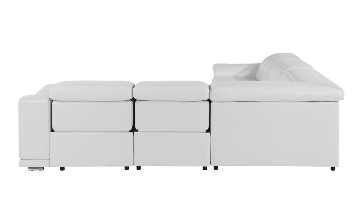 DivanItalia 9762 5-Piece L Shaped Top Grain Italian Leather Sectional Sofa with 3 Power Recliners - White