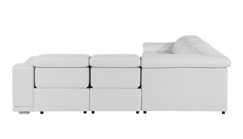 DivanItalia 9762 5-Piece L Shaped Top Grain Italian Leather Sectional Sofa with 3 Power Recliners - White