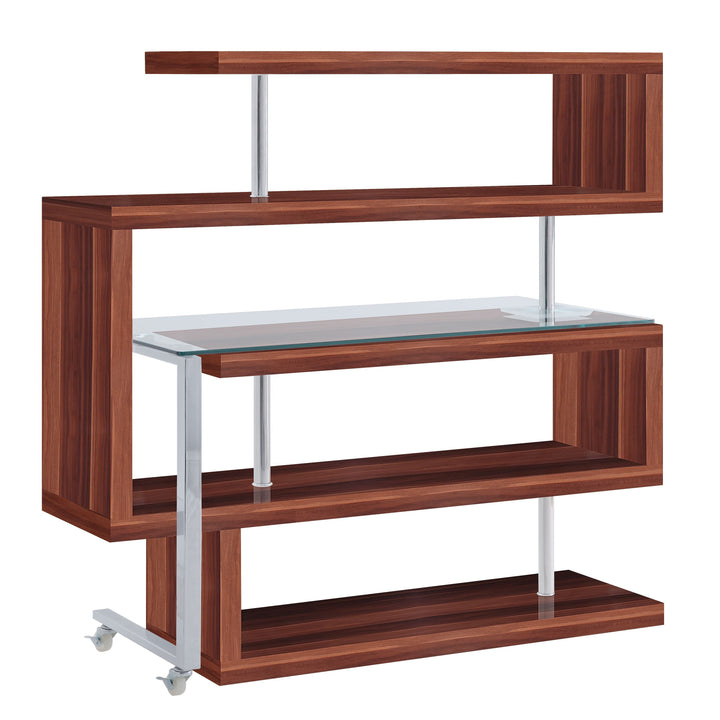 Buck II - Writing Desk With Bookshelf - Clear Glass, Chrome & Walnut High Gloss
