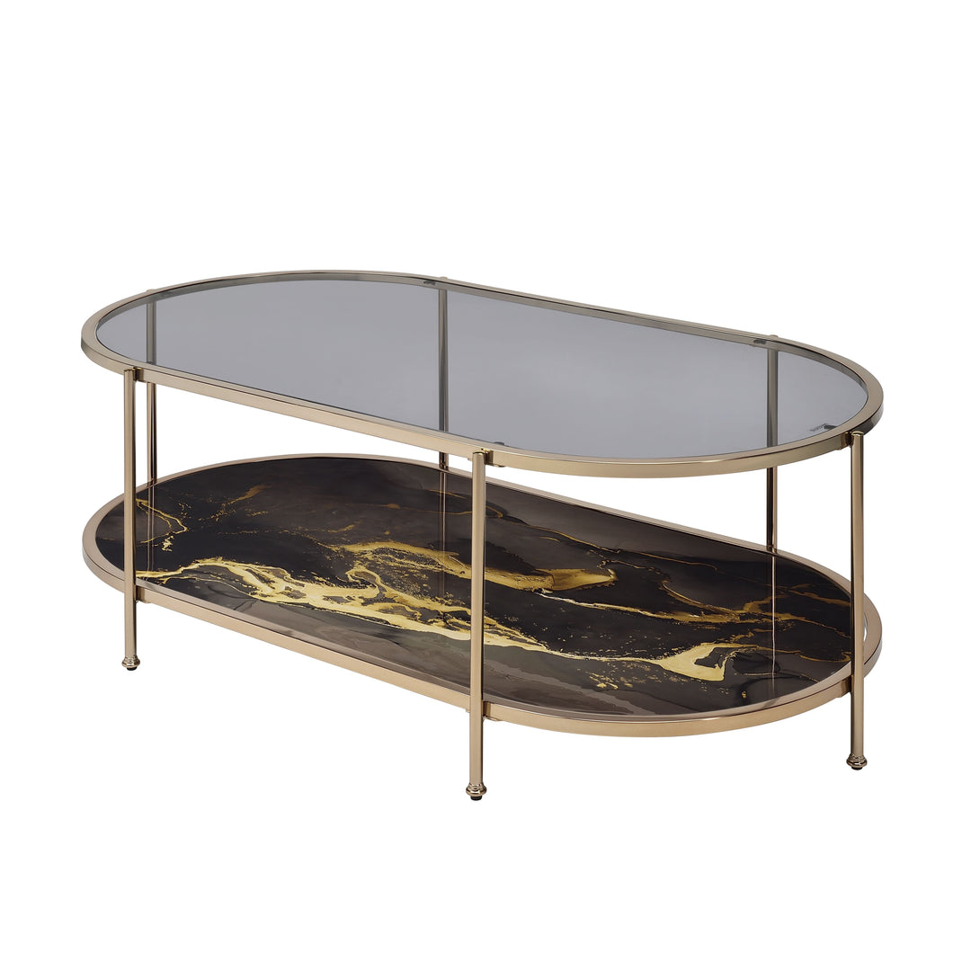 Fiorella - Marble Print Glass Coffee Table - Black