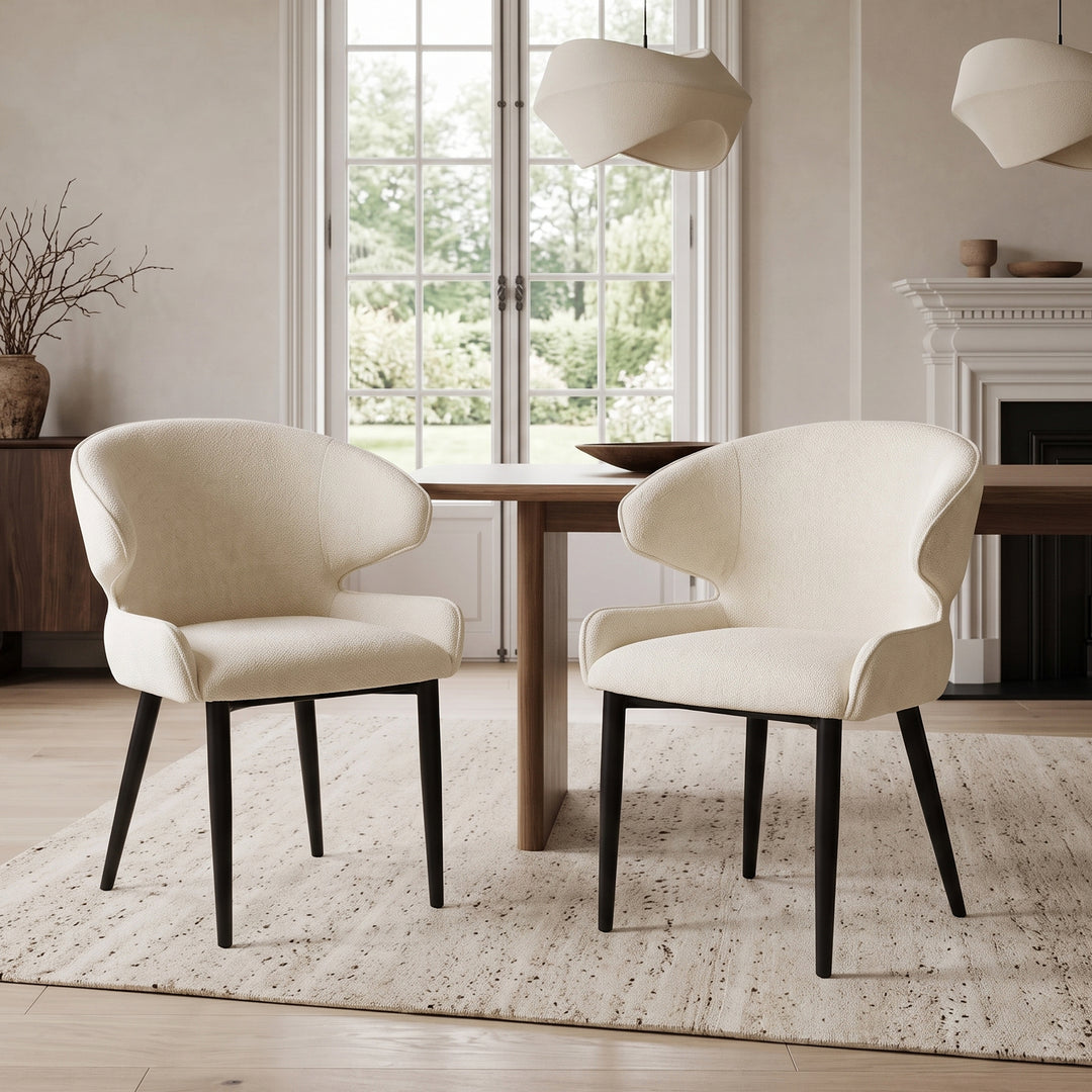 Shell Back Fabric Dining Chair – Beige/Black (Set of 2)