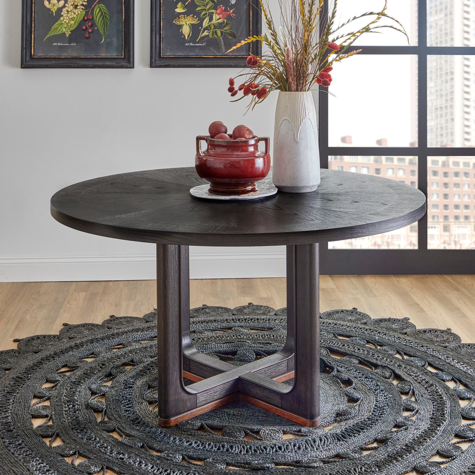 Waterfall  Round Dining Table  Deep Ebony