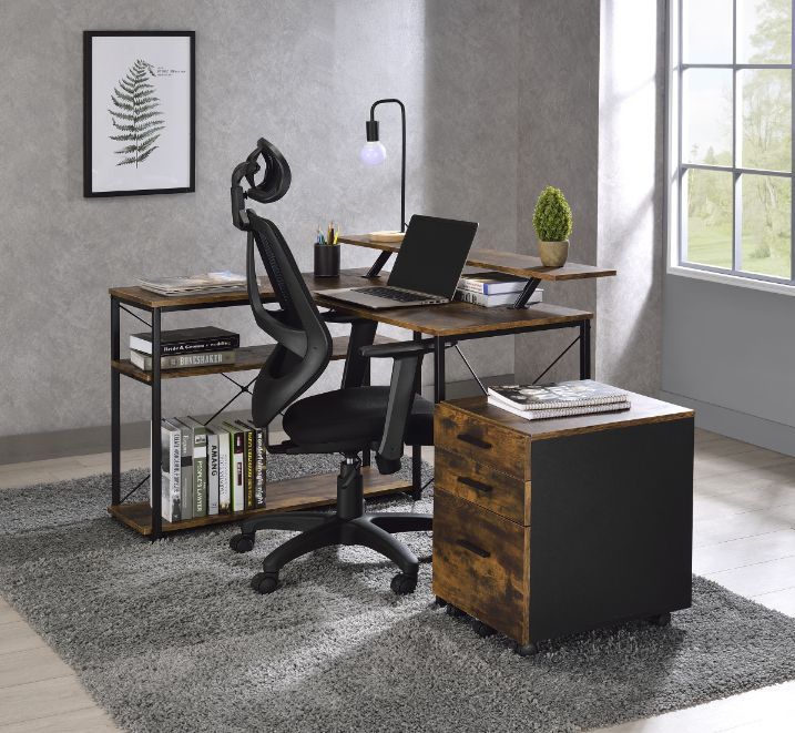 Drebo - Writing Desk - Weathered Oak & Black