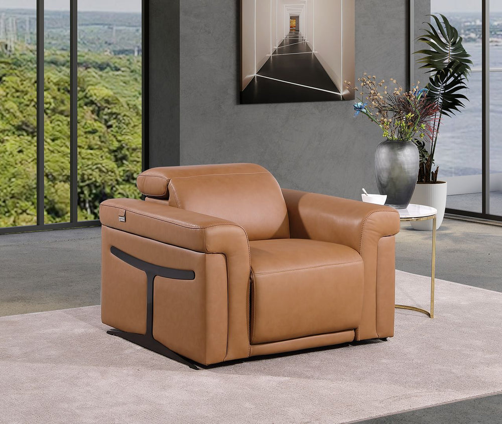 DivanItalia 1126 Top Grain Italian Leather Power Reclining Chair with Power Headrests - Cognac