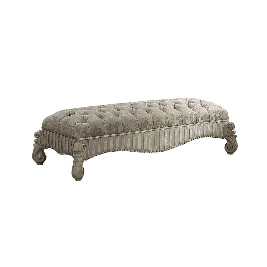 ACME Furniture Versailles Bench Ivory Fabric & Bone White