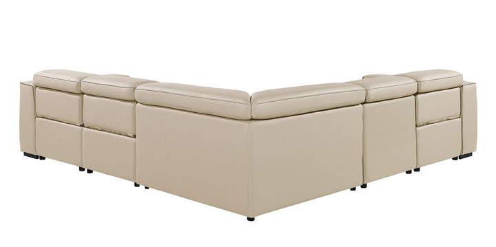 DivanItalia 1224 5-Piece L-Shaped Sectional Sofa in Top Grain Italian Leather with 3 Power Recliners &amp; Power Headrests - Beige