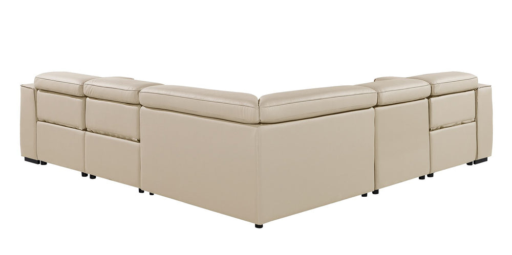 DivanItalia 1224 5-Piece L-Shaped Sectional Sofa in Top Grain Italian Leather with 3 Power Recliners & Power Headrests - Beige