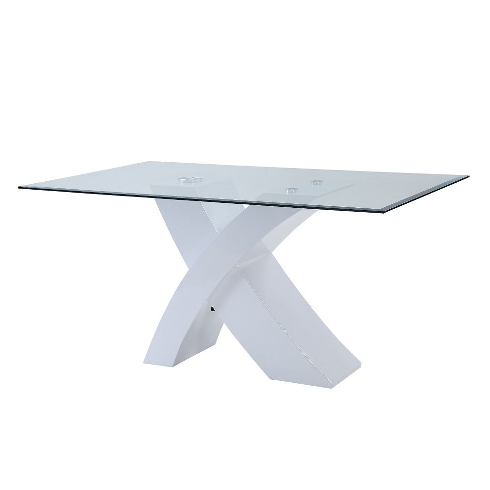 Pervis - Dining Table - Clear Glass Top & White High Gloss
