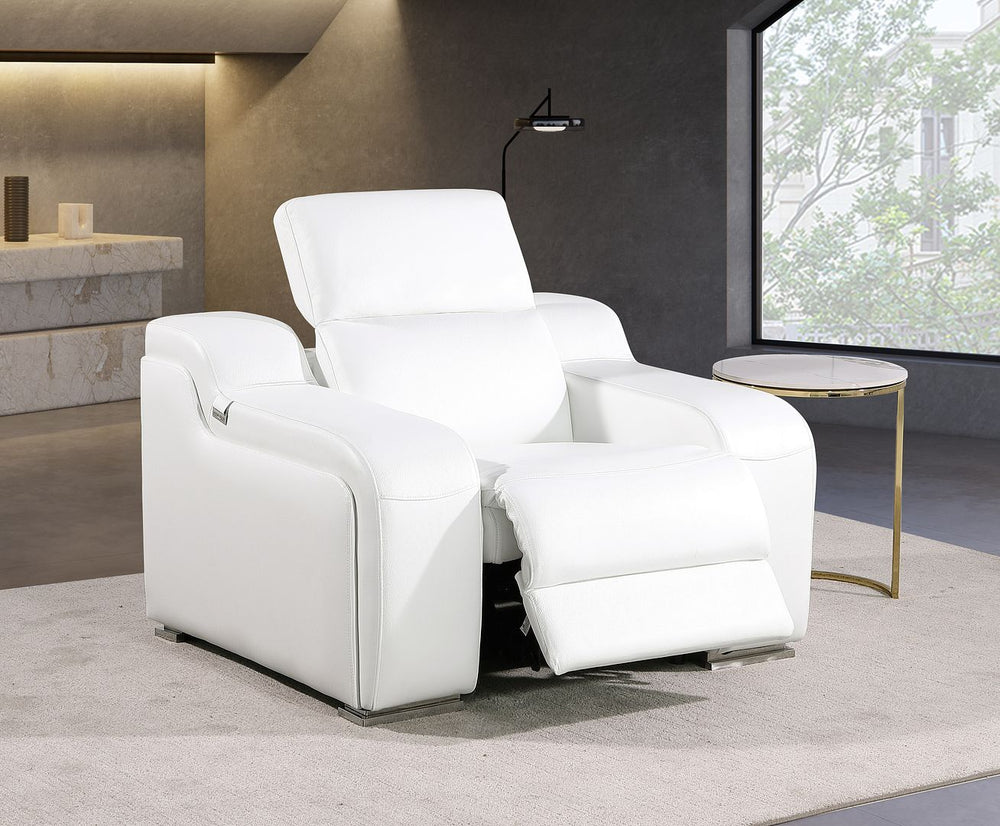 DivanItalia 1116 Top Grain Italian Leather Power Reclining Chair with Power Headrests - White