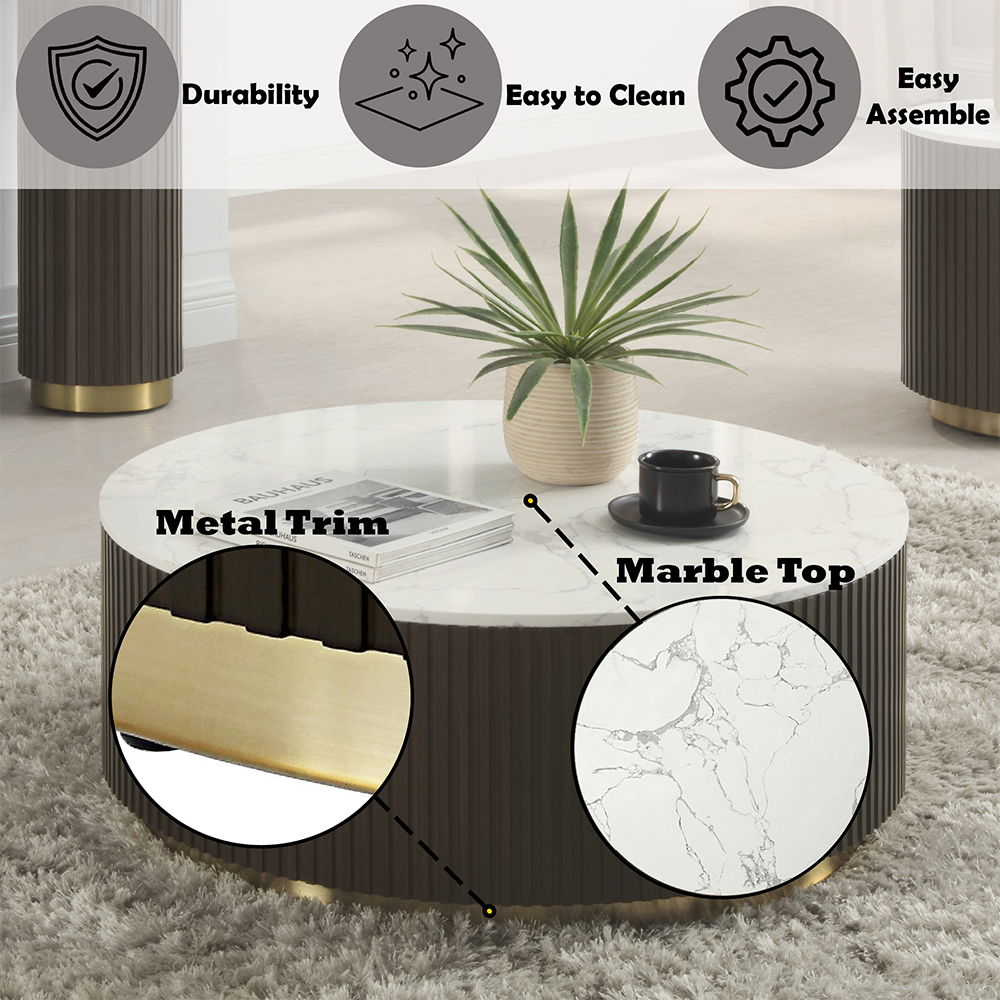 Clayten - Coffee Table - White Natural Marble Top & Espresso