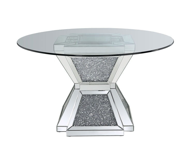 Noralie - 31" Dining Table - Clear Glass, Mirrored & Faux Diamonds