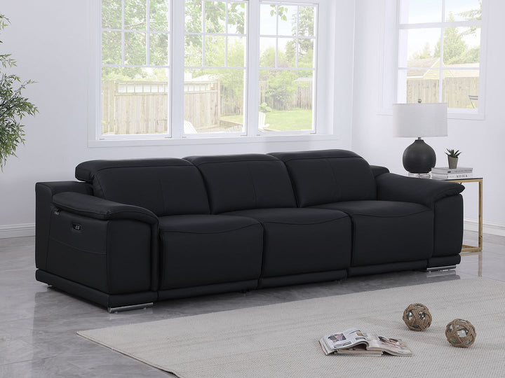 DivanItalia 9762 3-Piece Modular Power Reclining Sofa with 3 Power Recliners in Top Grain Italian Leather - Black