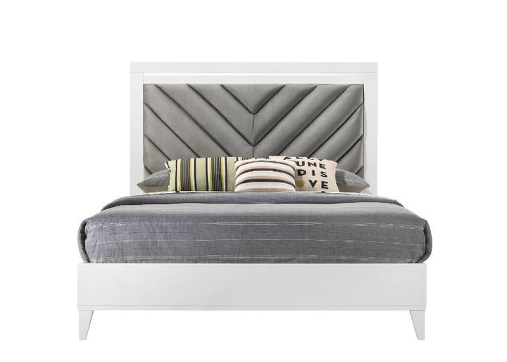 Chelsie - Eastern King Bed - Gray Fabric & White