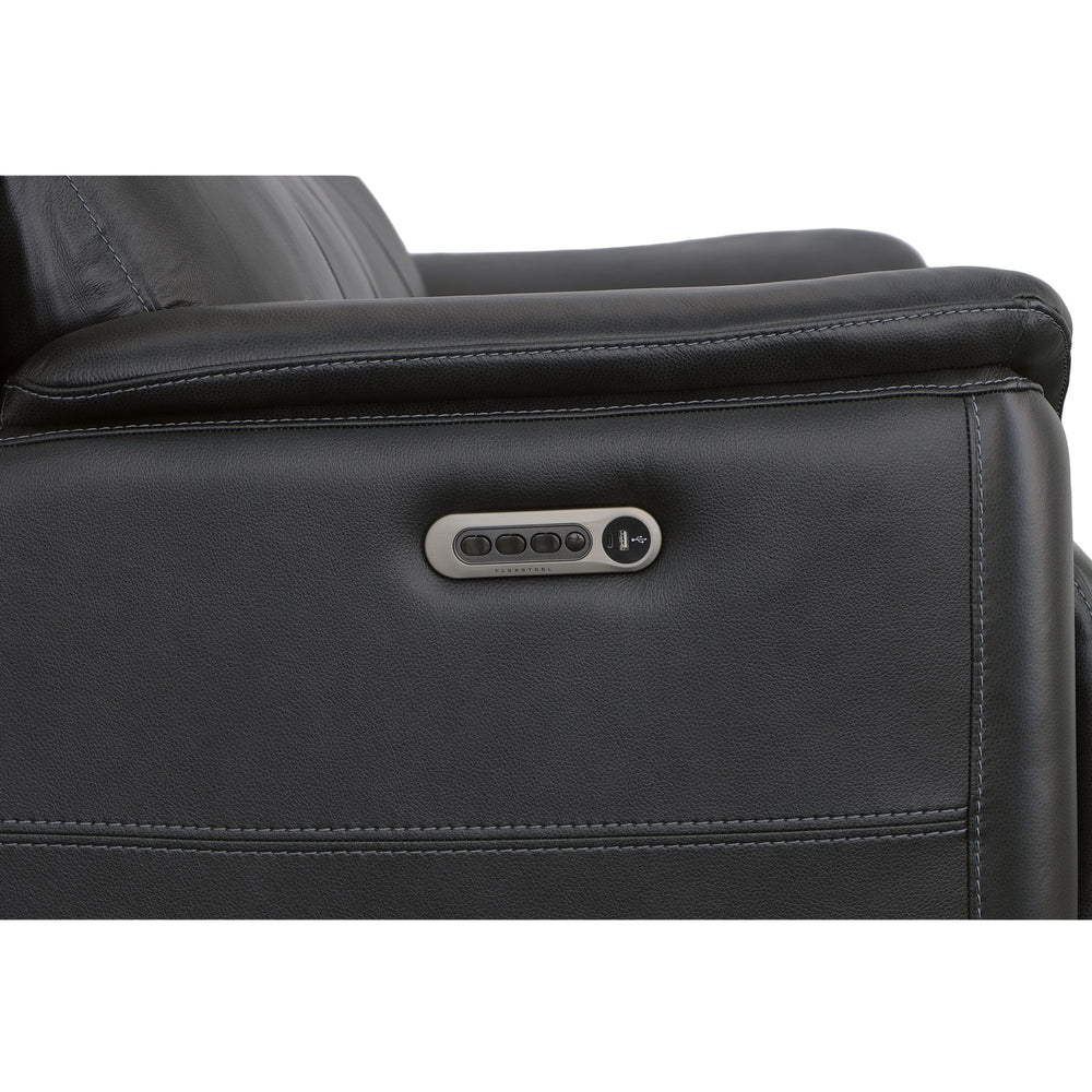 Crew Leather Power Reclining Sofa with Power Headrests & Lumbar in Raven