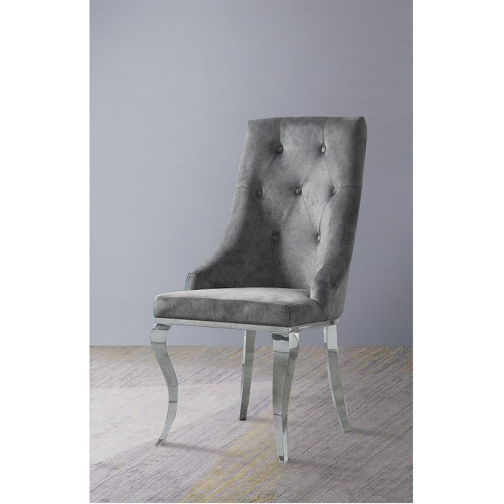 Dekel - Side Chair Set of 2) - Gray Fabric & Stainless Steel