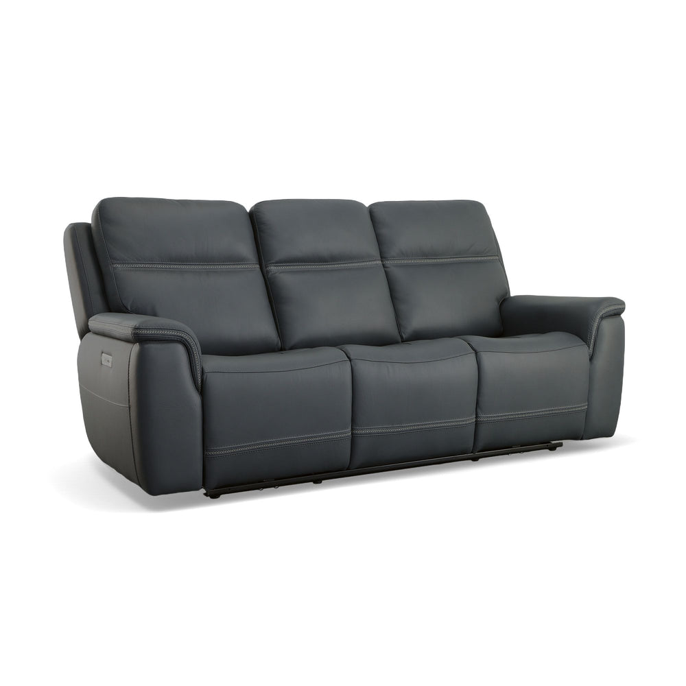 Sawyer Leather Power Reclining Sofa with Power Headrests & Lumbar in Marine