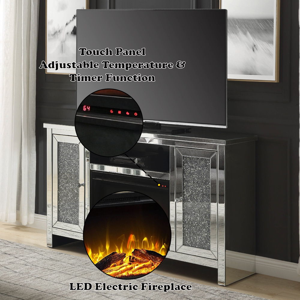 Noralie - 36" TV Stand With Fireplace - Mirrored & Faux Diamonds