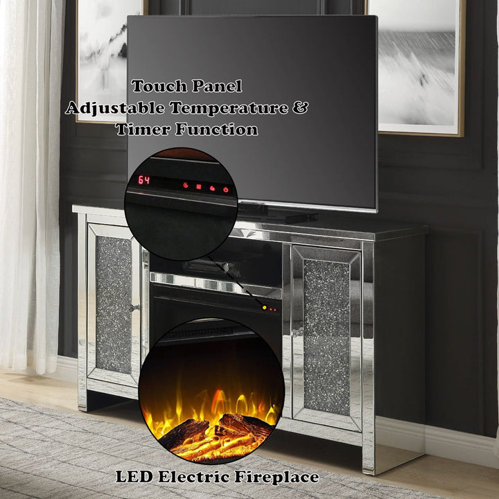 Noralie - 36" TV Stand With Fireplace - Mirrored & Faux Diamonds