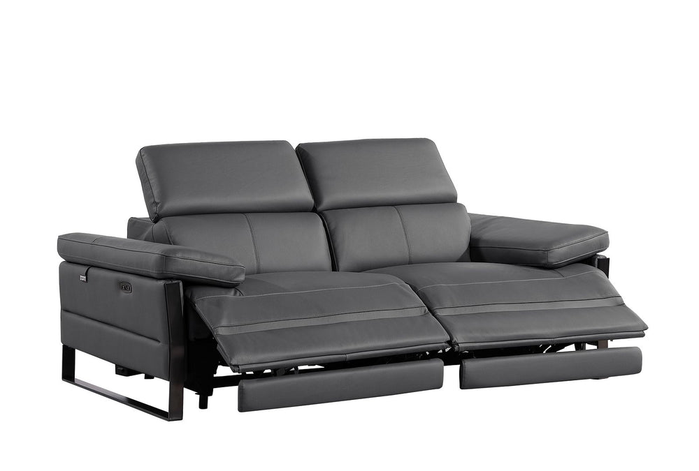 DivanItalia 1246 Modular Power Dual Reclining Sofa and Loveseat Set with Power Headrests – Top Grain Italian Leather - Dark Gray