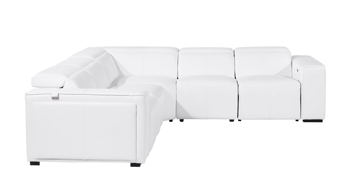 DivanItalia 1224 5-Piece L-Shaped Sectional Sofa in Top Grain Italian Leather with 3 Power Recliners &amp; Power Headrests - White