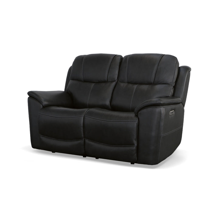 Crew Leather Power Reclining Loveseat with Power Headrests &amp; Lumbar in Raven