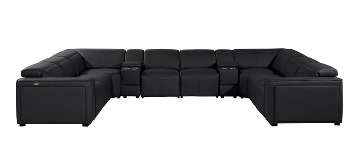 DivanItalia 1224 10-Piece U-Shaped Sectional Sofa in Top Grain Italian Leather with 4 Power Recliners &amp; Power Headrests - Black