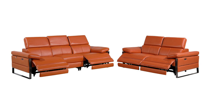 DivanItalia 1246 Modular Power Dual Reclining Sofa and Loveseat Set with Power Headrests – Top Grain Italian Leather - Camel
