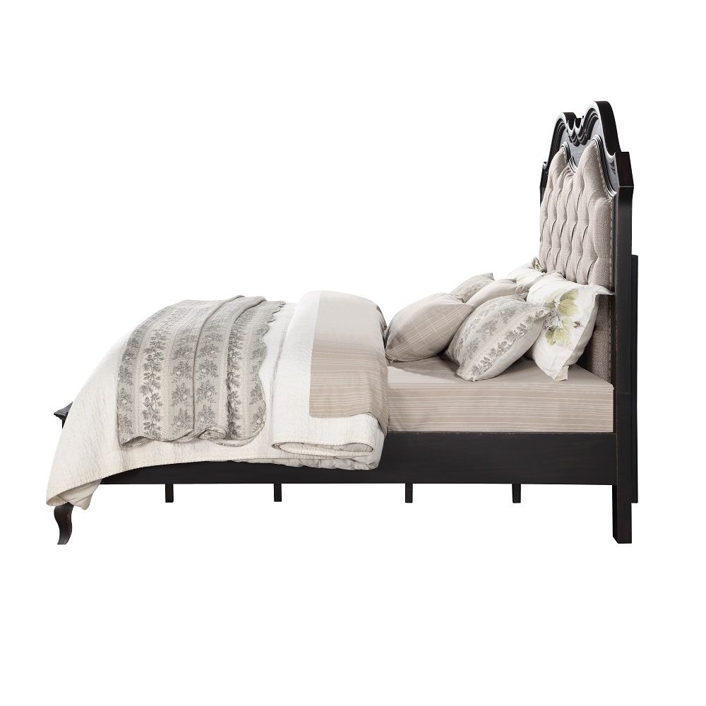 Chelmsford - Queen Bed - Beige Fabric & Antique Black