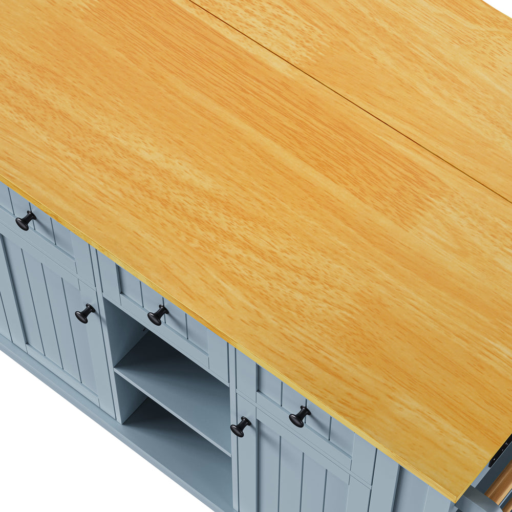 53-inch-blue-kitchen-island-cart-with-drop-leaf-and-power-outlet