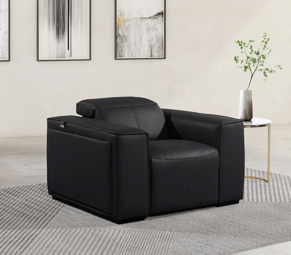 DivanItalia 1224 Top Grain Italian Leather Power Reclining Chair with Power Headrests - Black