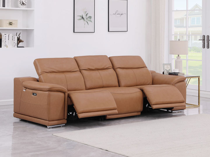 DivanItalia 9762 3-Piece Modular Power Reclining Sofa with 2 Power Recliners in Top Grain Italian Leather - Cognac