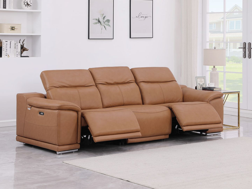 DivanItalia 9762 3-Piece Modular Power Reclining Sofa with 2 Power Recliners in Top Grain Italian Leather - Cognac