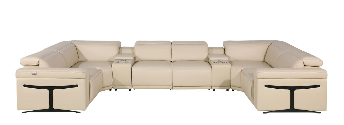 DivanItalia 1126 8-Piece U-Shaped Sectional Sofa in Top Grain Italian Leather with 2 Power Recliners & Power Headrests - Beige