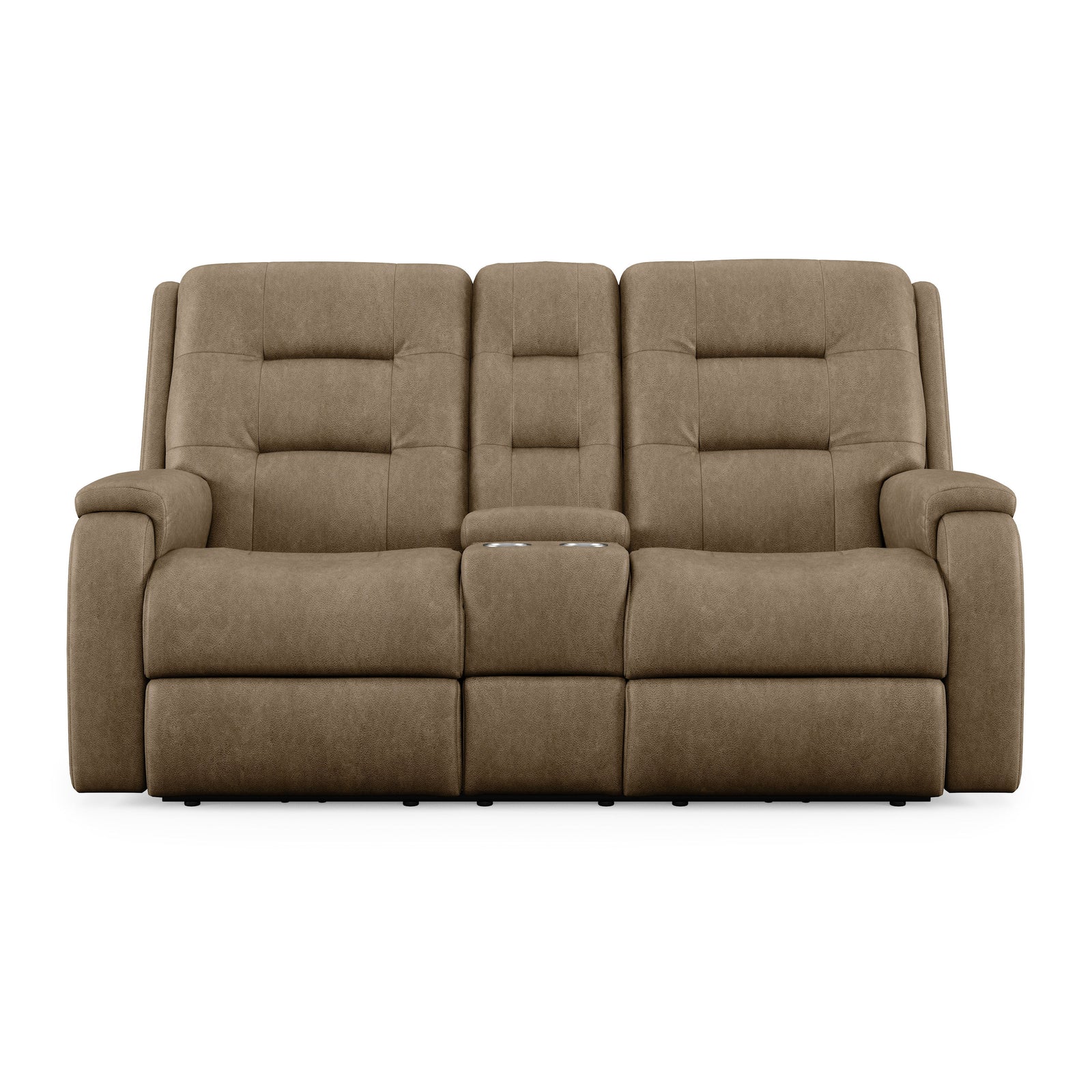 Arlo Leather Power Reclining Loveseat, Console & Power Headrests Light Brown