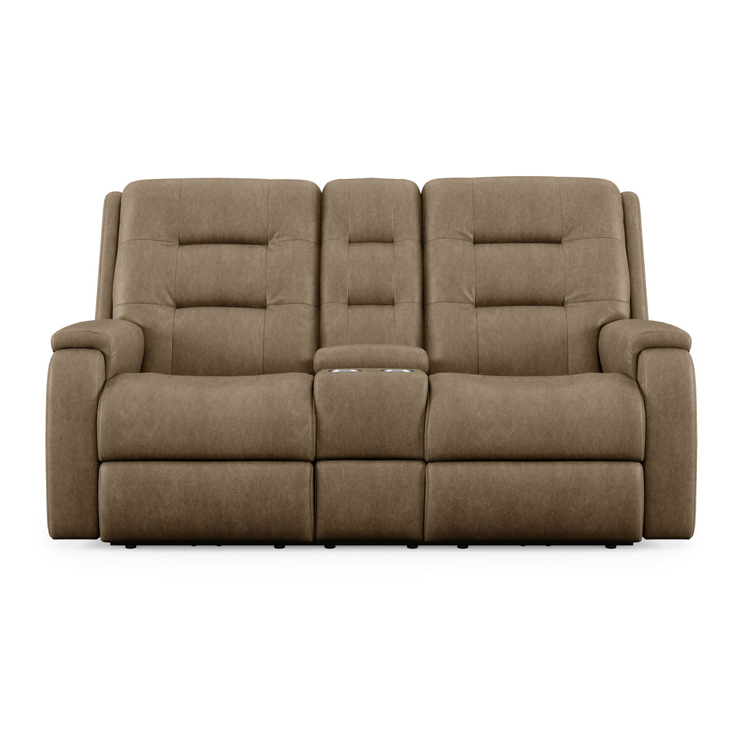 Flexsteel 3810-601H Arlo  Leather Power Reclining Loveseat, Console & Power Headrests  Light Brown