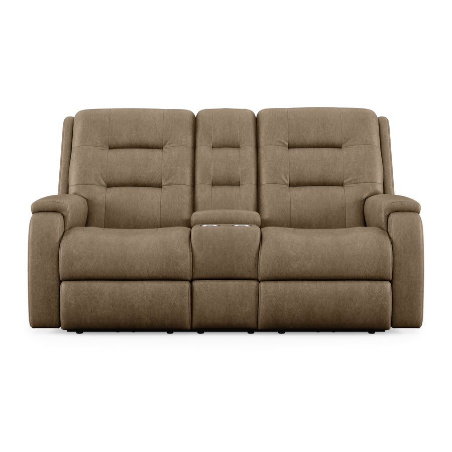 Flexsteel 3810-601H Arlo  Leather Power Reclining Loveseat, Console & Power Headrests  Light Brown