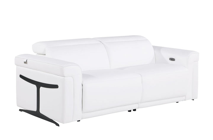 DivanItalia 1126 Power Reclining Sofa in Top Grain Italian Leather with 2 Power Recliners &amp; Power Headrests - White