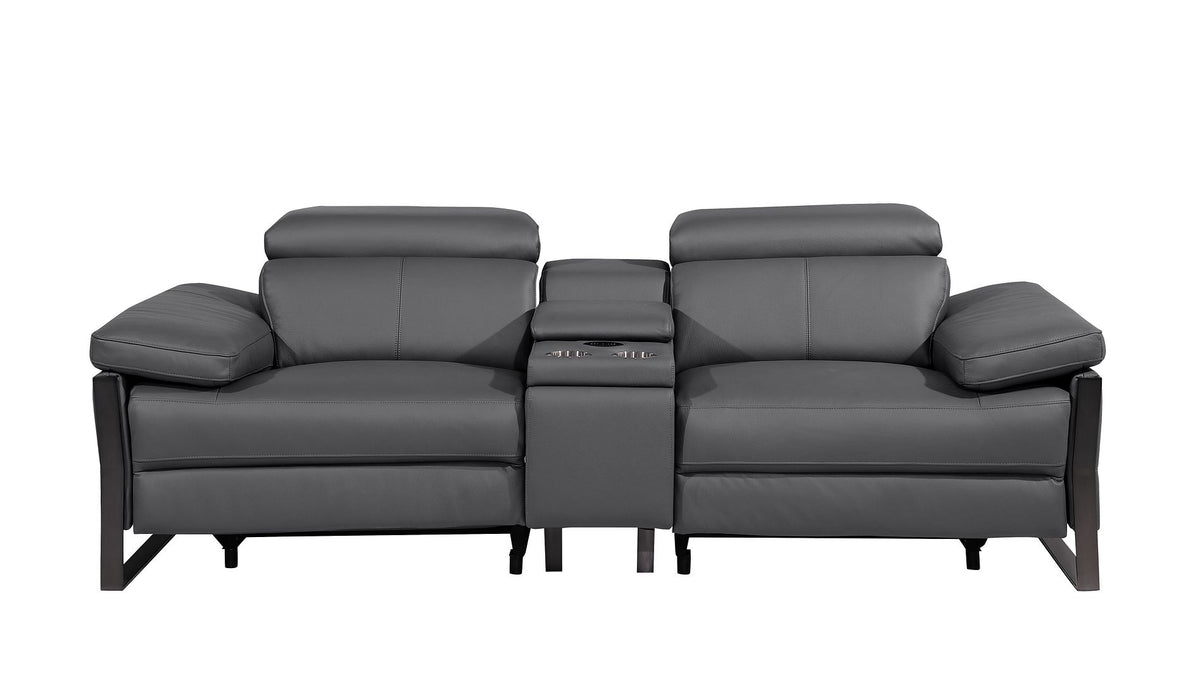 DivanItalia 1246 Top Grain Italian Leather Console Loveseat with Power Headrest - Dark Gray
