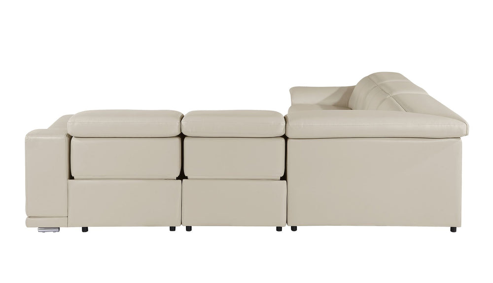 DivanItalia 9762 5-Piece L Shaped Top Grain Italian Leather Sectional Sofa with 3 Power Recliners - Beige