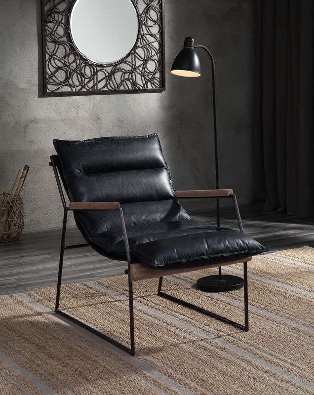 Luberzo - Accent Chair - Distress Espresso Top Grain Leather & Matt Iron
