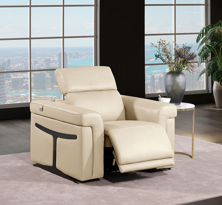 DivanItalia 1126 Top Grain Italian Leather Power Reclining Chair with Power Headrests - Beige